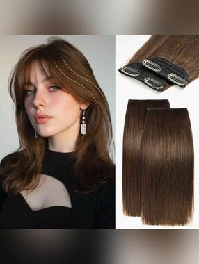 Remy Human Hair Short Clip in Extensions Bangs & Side Hair 6" 20g Medium Brown